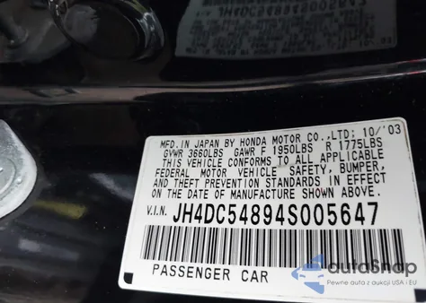 2004 Acura Rsx из США, поврежденный, VIN JH4DC54894S005647